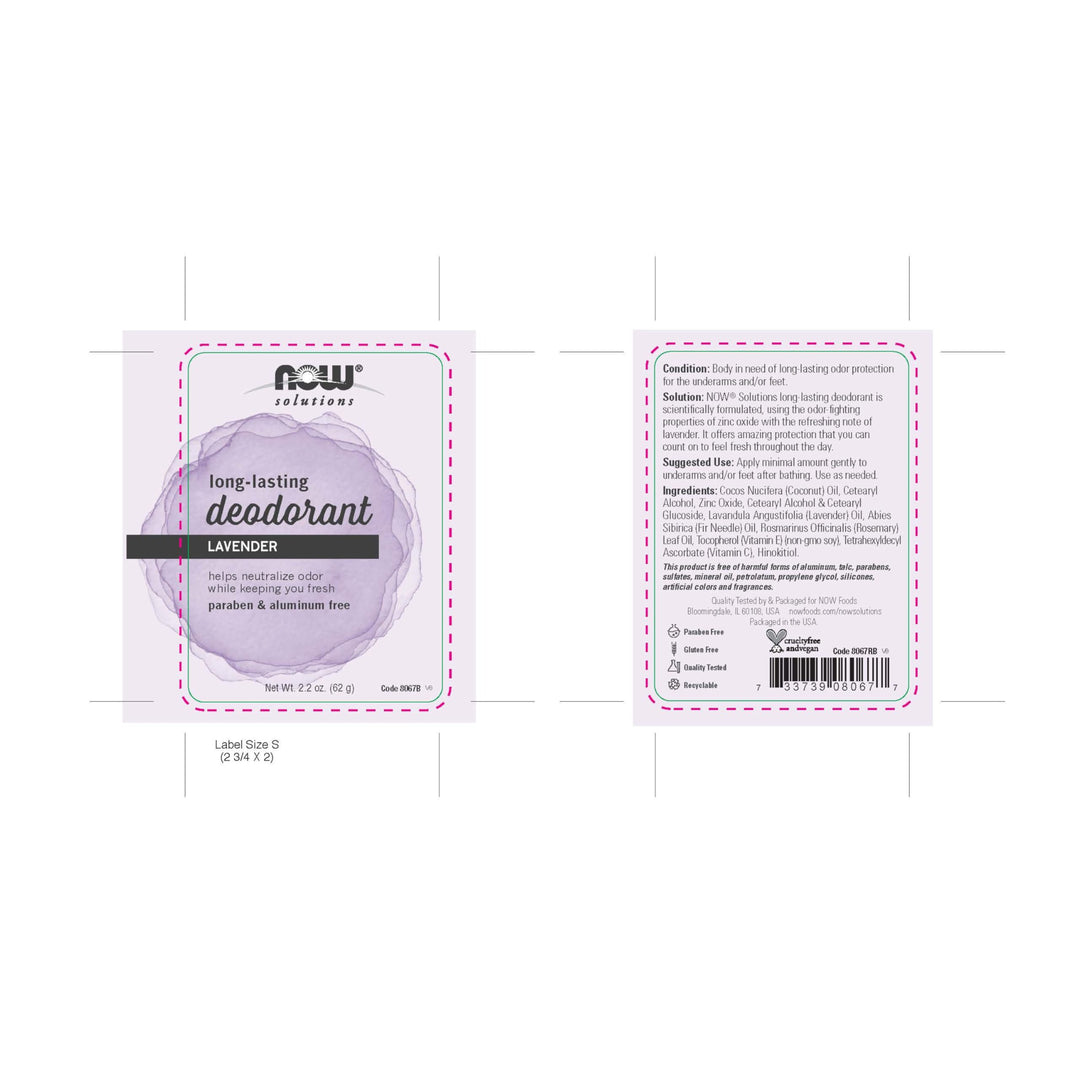 NOW Solutions Lavender Body Deodorant Stick, 2.2 Ounces, Paraben-Free, Long-Lasting Odor Eliminating Protection