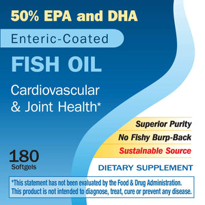 Nature's Way Fisol 50% EPA and DHA Enteric-Coated Fish Oil, No Fishy Burp-Back, 180 Softgels - The Oasis of Health