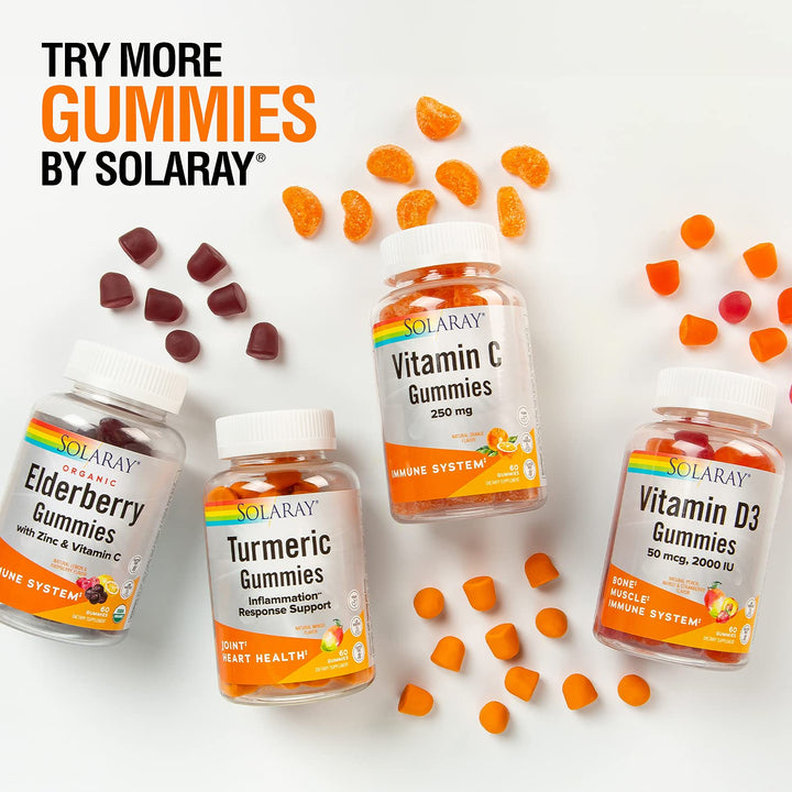 SOLARAY Organic Elderberry Gummies w/Zinc &amp; Vitamin C | Healthy Immune System Support | Gluten Free | 30 Serv, 60 Ct