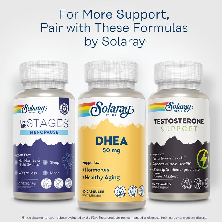 SOLARAY DHEA Supplement for Women and Men - DHEA 50mg - Supports Hormone Balance and Healthy Aging - Lab Verified, Gluten Free, Made Without Soy - 60-Day Guarantee - 60 Servings, 60 Capsules