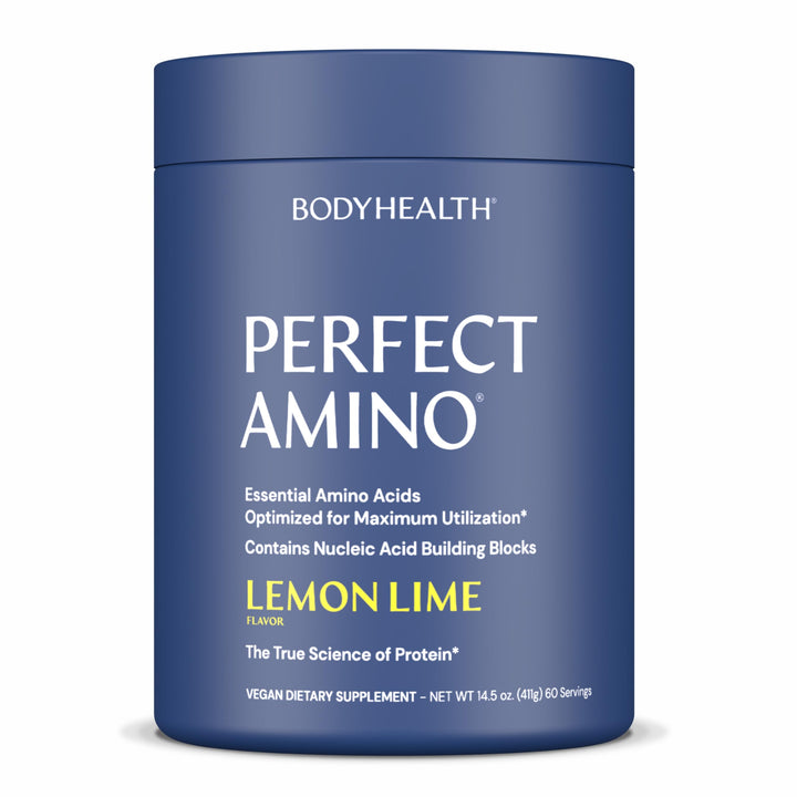 BodyHealth PerfectAmino Powder - BCAA and EAA Powder for Pre and Post Workout - Amino Acid Energy Drink for Men and Women to Support Lean Muscle and Recovery - Lemon Lime - 60 Servings