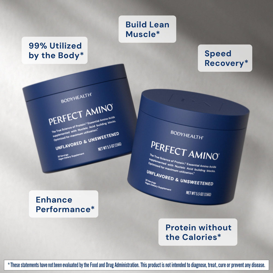 BodyHealth PerfectAmino - BCAA and EAA Powder for Pre and Post Workout - Amino Acid Energy Drink for Men and Women to Support Lean Muscle and Recovery - Unflavored &amp; Unsweetened - 30 Servings