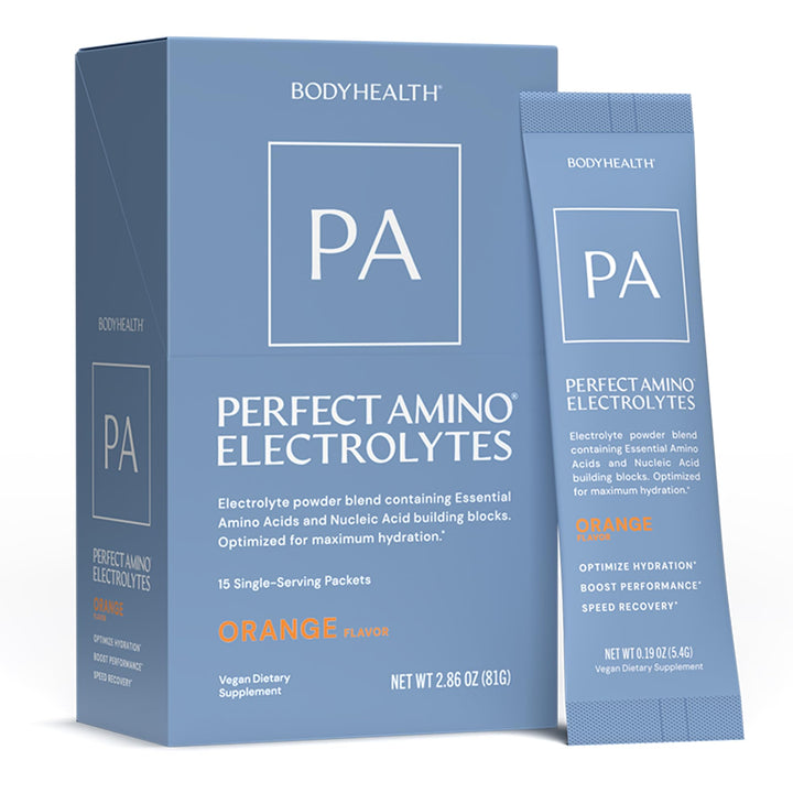 BodyHealth PerfectAmino Electrolyte Drink Mix – Orange – No Sugar, Keto &amp; Fasting Friendly, Hydration with Trace Minerals – Stick Packs