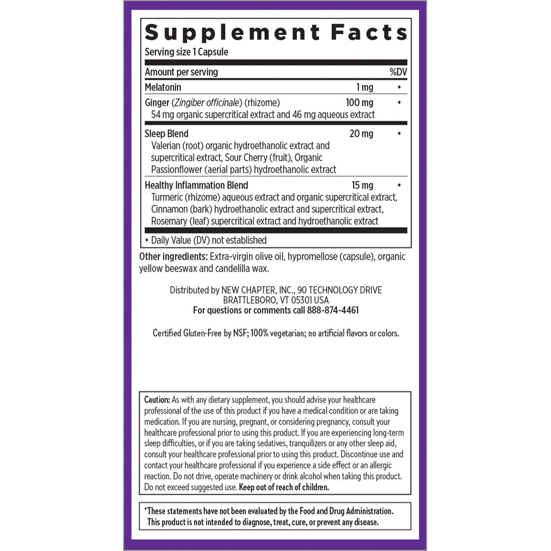 New Chapter Sleep Aid, Restful Sleep and Pain Relief, Melatonin &amp; Ginger Sleep Supplement, Gluten Free and Non-GMO, 30 Vegetarian Capsules
