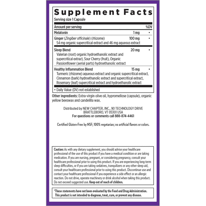 New Chapter Sleep Aid, Restful Sleep and Pain Relief, Melatonin &amp; Ginger Sleep Supplement, Gluten Free and Non-GMO, 30 Vegetarian Capsules