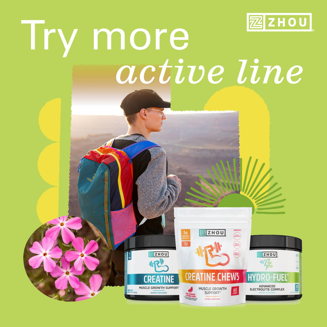 ZHOU Hydro-Fuel - Electrolytes Powder, Sugar Free Hydration Drink Mix w/Magnesium, Zinc, Potassium &amp; Sodium, Nutrients, Minerals &amp; Coconut Water Extract, No Sugar - Lemon Lime, 5.36 oz (30 Servings)