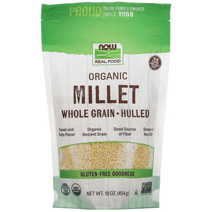 NOW Foods, Organic Millet, Gluten-Free, Whole Grain, Hulled, USA-Grown, 16-Ounce (Packaging May Vary)