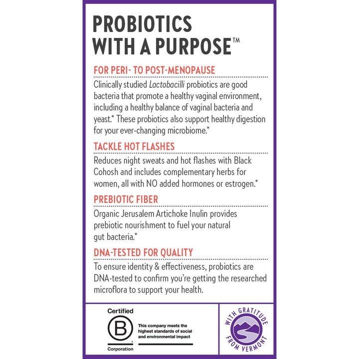 New Chapter All-Flora Probiotic Menopause Balance, Ultra-Concentrated Probiotics for Women with Black Cohosh for Menopause Hot Flashes, 100% Vegan, 30 Vegan Capsules