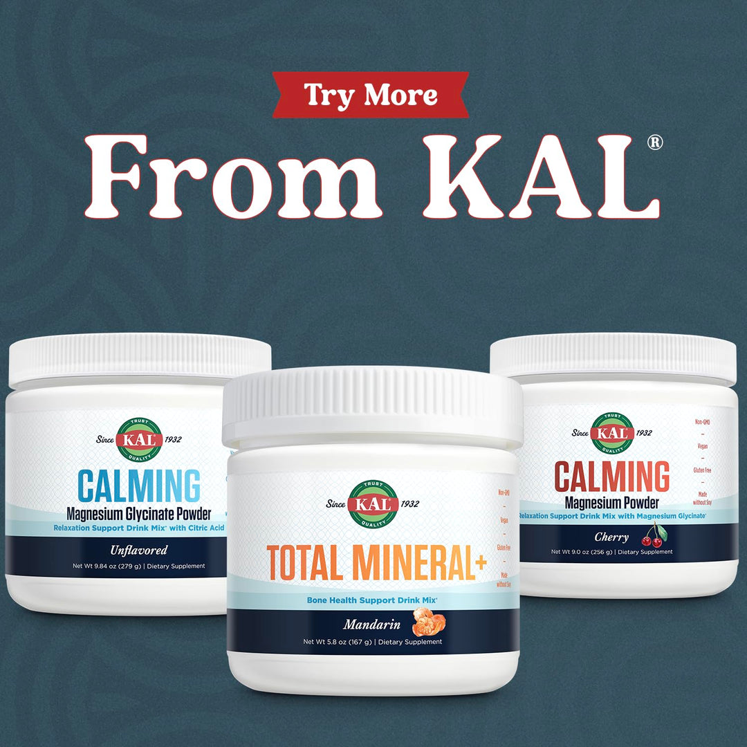 KAL Total Mineral+ Powder - Total Complex - Magnesium Glycinate, Zinc, Calcium and More - Bone Health &amp; Whole Body Support Supplement - Vegan, Non-GMO, Gluten-Free 60-Day Guarantee - 30 Servings