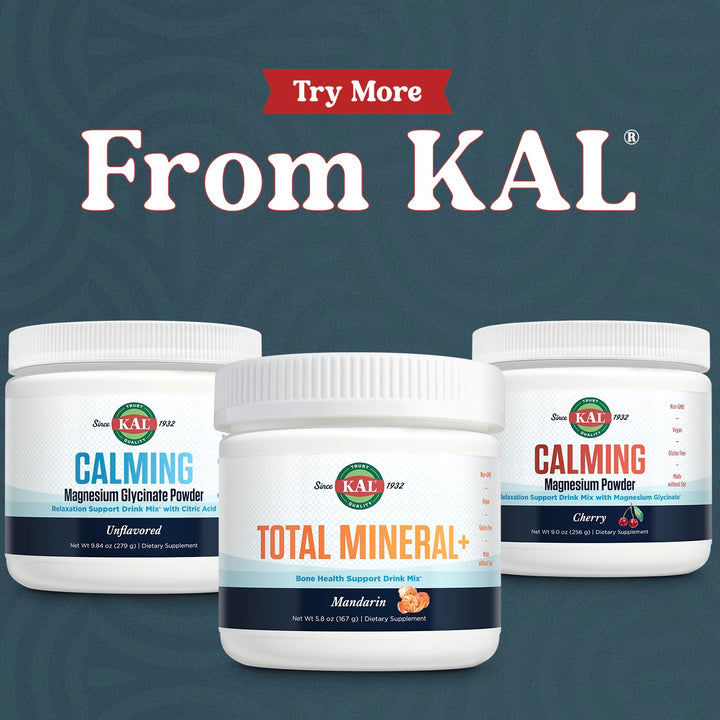 KAL Total Mineral+ Powder - Total Complex - Magnesium Glycinate, Zinc, Calcium and More - Bone Health &amp; Whole Body Support Supplement - Vegan, Non-GMO, Gluten-Free 60-Day Guarantee - 30 Servings