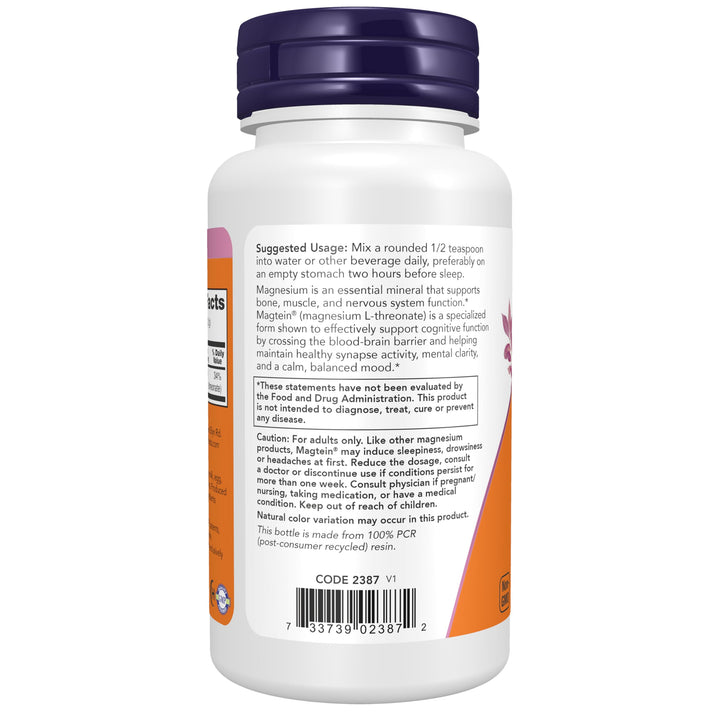 Now Supplements, Magtein® with Patented Form of Magnesium (Mg), Cognitive Support*, Powder, 3.2 oz
