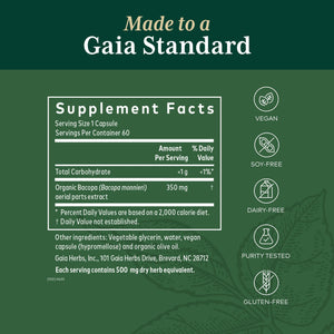 Gaia PRO Bacopa - Herbal Nootropic Working Memory Supplement for Brain Function- with Organic Bacopa - 60 Vegan Liquid Phyto-Capsules (60 Servings) - The Oasis of Health