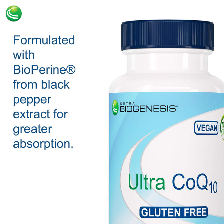 Nutra BioGenesis Ultra CoQ10 - Coenzyme Q10 to Support Heart and Brain Health - Gluten Free, Vegan, Non-GMO - 60 Capsules