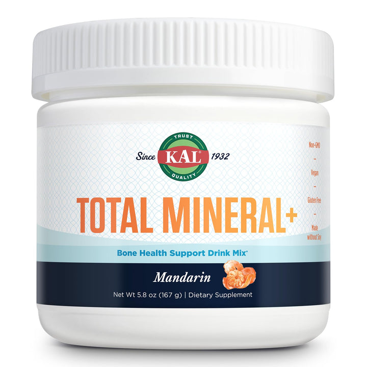 KAL Total Mineral+ Powder - Total Complex - Magnesium Glycinate, Zinc, Calcium and More - Bone Health &amp; Whole Body Support Supplement - Vegan, Non-GMO, Gluten-Free 60-Day Guarantee - 30 Servings