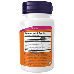 NOW Foods Supplements, MK-7 Plus with K1 & MK-4, Supports Bone Health*, 90 Veg Capsules - The Oasis of Health