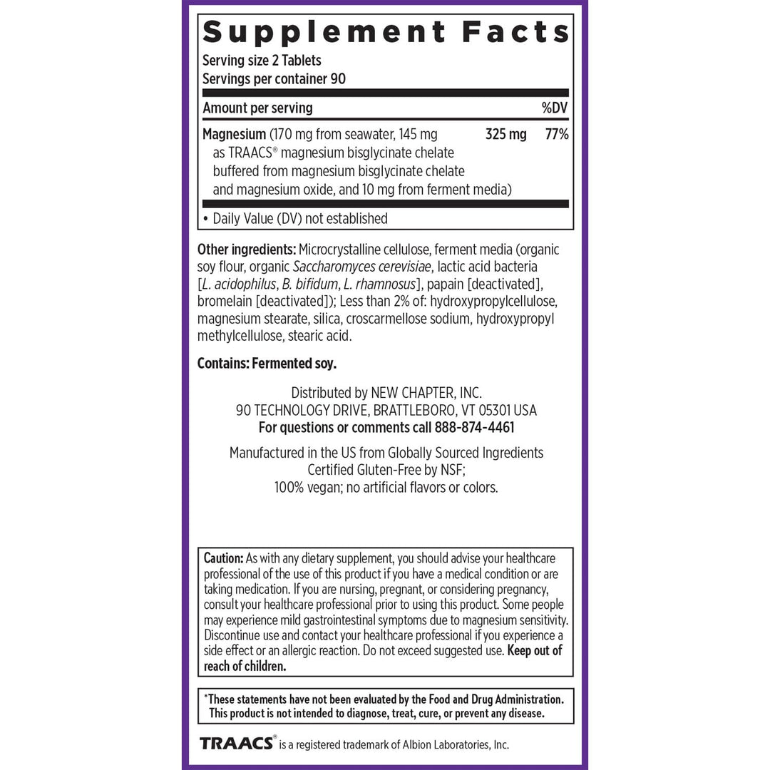 New Chapter Magnesium Complex Supplement, 325mg with Magnesium Glycinate + Sea-Sourced + Fermented Forms for Heart, Bone, Nerve, Muscle &amp; Cellular Energy, 100% Vegan, 180 Tablets