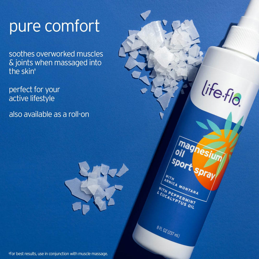 LIFE-FLO Magnesium Oil Sport Spray w/Arnica and Peppermint Oil - Magnesium Spray for Athletes or After Workouts - Soothes Overworked Muscles and Joints When Massaged Into Skin - 60-Day Guarantee, 8oz