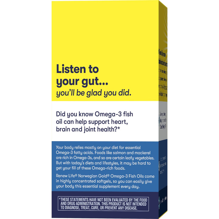 Renew Life Norwegian Gold Critical Omega, Omega-3 Fish Oil, 60 Burp-Free Softgels (Pack May Vary)