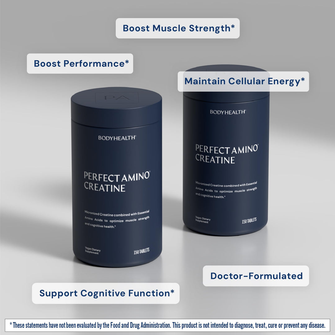 BodyHealth Creatine Monohydrate Tablets – Vegan Pre Workout Supplement with PerfectAmino, BCAAs &amp; EAAs – Keto-Friendly, Muscle Recovery &amp; Energy Support – 5g Creatine Equivalent per Serving