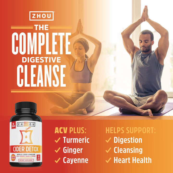 Zhou Cider Detox - Apple Cider Vinegar Capsules with Mother, Raw Natural ACV Pills for Women &amp; Men, Herbal Complex Supplement with Turmeric &amp; Cayenne Pepper - 60 Vegan Capsules