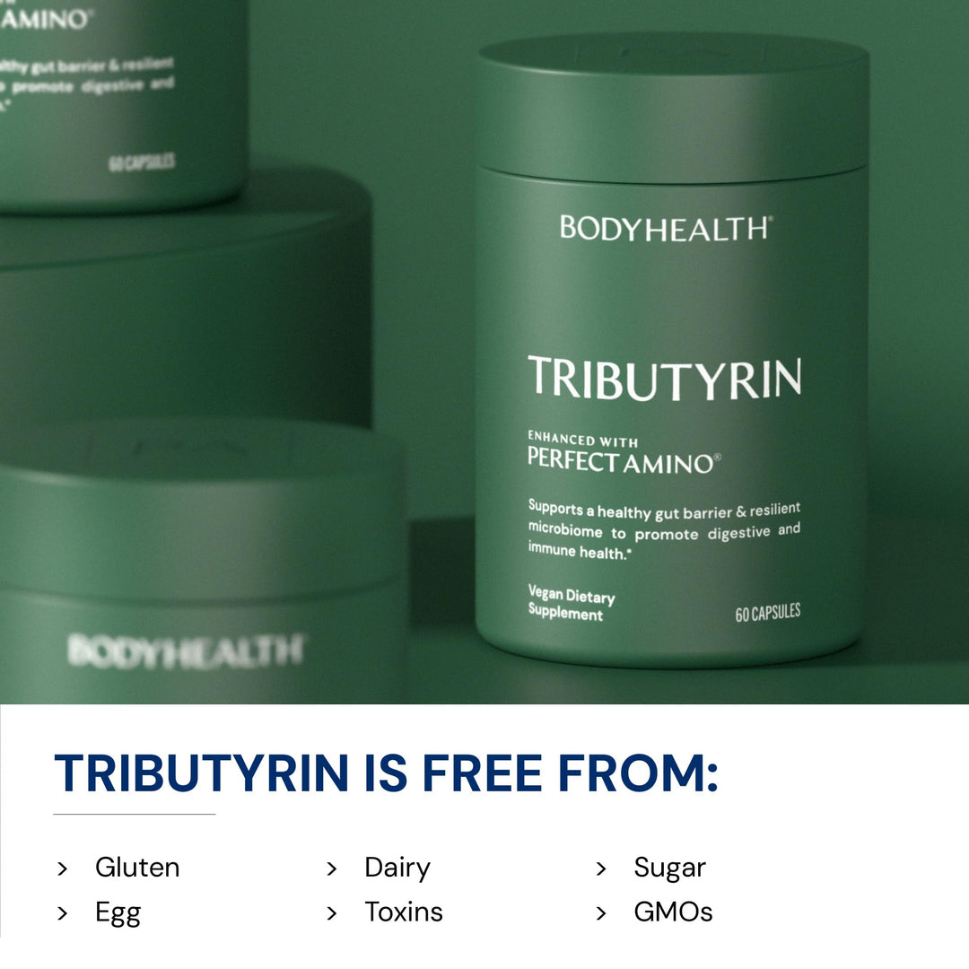 BodyHealth Tributyrin 200mg - Tri-Butyrin Supplement for Gut Health Support, Digestive Comfort, Microbiome Balance &amp; Immune Support* - 60 Capsules