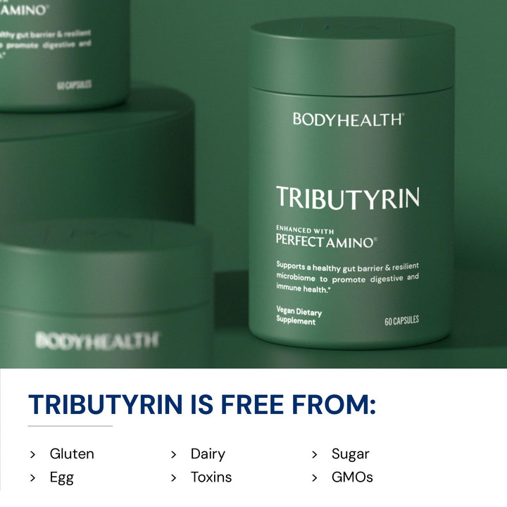 BodyHealth Tributyrin 200mg - Tri-Butyrin Supplement for Gut Health Support, Digestive Comfort, Microbiome Balance &amp; Immune Support* - 60 Capsules