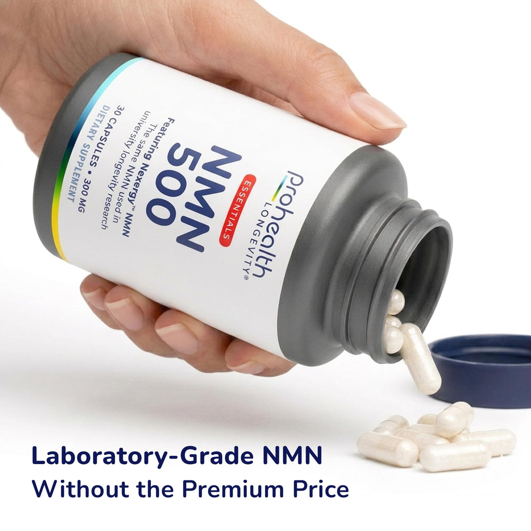 ProHealth Longevity Essentials NMN 500 (500mg, 30 Capsules) - Featuring Nexergy NMN 500mg Supplement, NAD+ Precursor, Dietary Supplement, Cellular Health, Metabolism Support