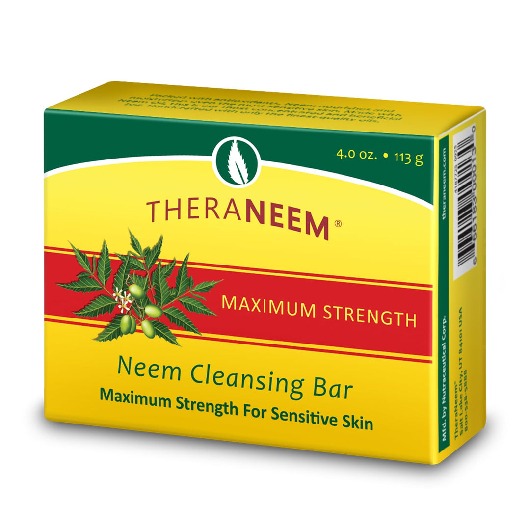 TheraNeem Neem Oil Cleansing Soap Bar for Sensitive Skin - Body Wash Bar for Women &amp; Men, Made with Organic Olive, Coconut, Palm, &amp; Jojoba Oils, Gentle Clean, Natural Herbal Cleanser - 4.5 oz