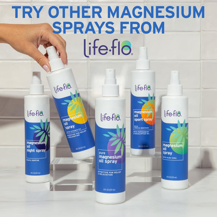 Life flo Magnesium Oil Night Spray - Pure Magnesium Oil Spray for Feet and Body, Sourced from Zechstein Seabed and Infused with Lavender, Calming for Adults and Kids, Cruelty-Free - 8 fl oz