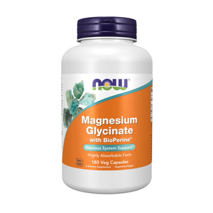 NOW Supplements, Magnesium Glycinate with BioPerine, 180 Veg Capsules