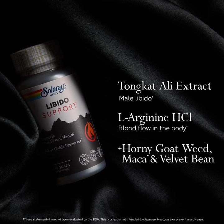 SOLARAY Libido Support for Men - Sexual Health, Nitric Oxide Precursor - Tongkat Ali Extract, L Arginine, Horny Goat Weed - 60 Day Money-Back Guarantee, 30 Servings, 30 VegCaps