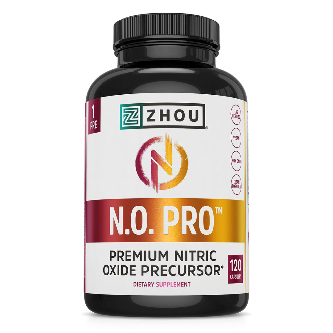 Zhou N.O. Pro - Premium Nitric Oxide Supplement for Men &amp; Women, Heart, Muscle &amp; Blood Support with Beet Root &amp; L Arginine, Natural Nitric Oxide Booster - 120 Veggie Capsules