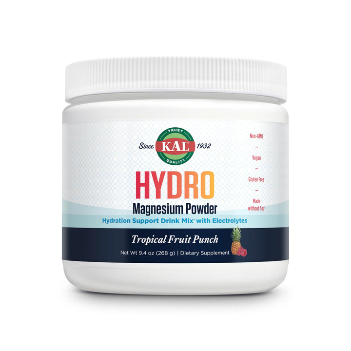 KAL Hydro Magnesium Plus Electrolytes Powder - Tropical Fruit Punch - Sodium, Chloride, Potassium Supplement - Hydration &amp; Cellular Energy Drink Mix - No Sugar - 60-Day Guarantee, 50 Servings, 9.4 OZ