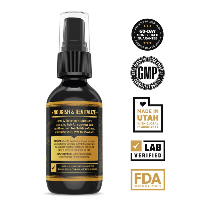 Zhou Hairfluence Tame &amp; Shine Hair Oil for Frizz-Free Healthy Shine | Scientifically Formulated Hair Oil Serum &amp; Detangler with Keratin, Biotin, Argan, Baobab, Marula, Castor Oils | 2 oz