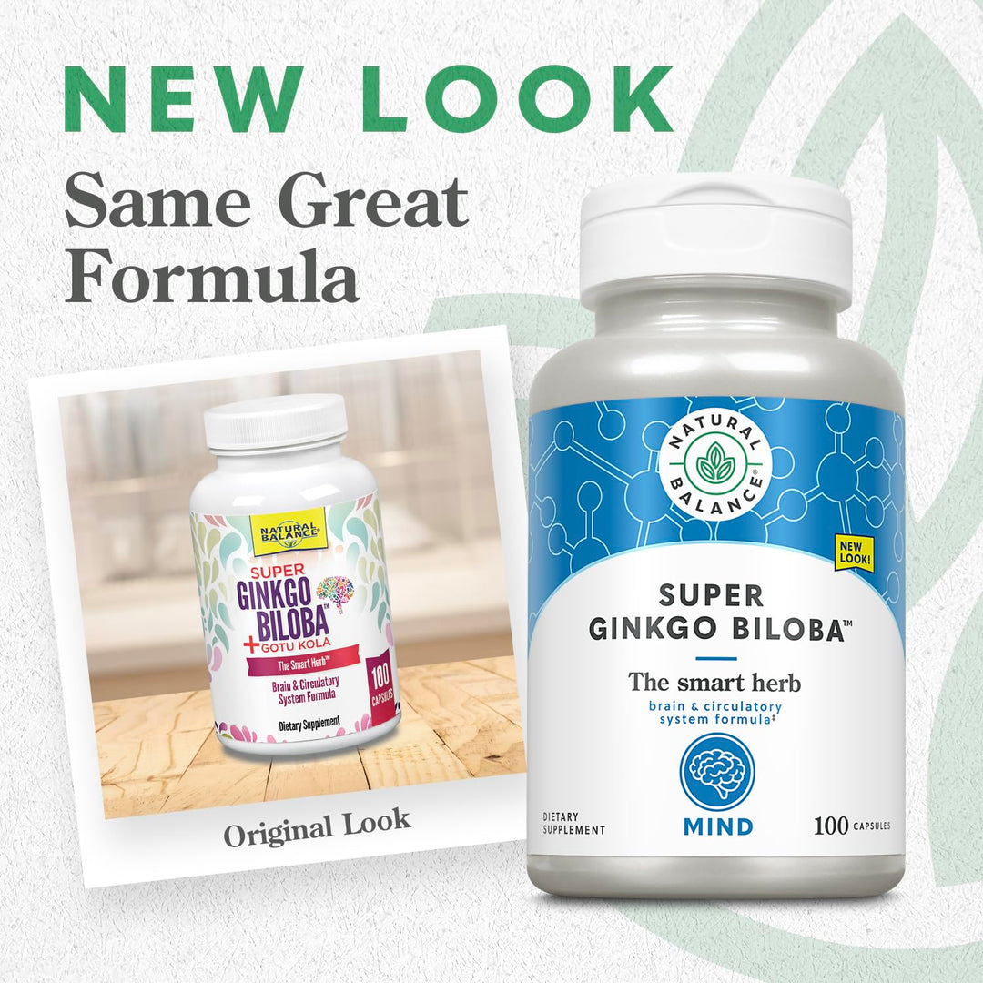 Natural Balance Super Ginkgo Biloba Plus | Brain &amp; Circulation Formula to Help Support Focus, Memory &amp; Blood Flow | with Gotu Kola | 100ct, 50 Serv.