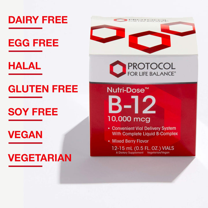 PROTOCOL FOR LIFE BALANCE Nutri-Dose B-12 10,000mcg - Liquid Vitamin B-12 - for Energy, Nerve Health &amp; Metabolism Support* - with Folate &amp; Biotin - Convenient Vials - High Potency B-12-12