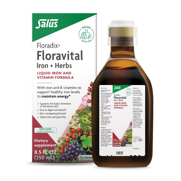 Floradix Floravital Liquid Iron &amp; Vitamin Formula - Liquid Iron Supplement with C &amp; B Vitamins &amp; Herbs for Energy Support - Vegan, Gluten-Free, Yeast-Free &amp; Non-GMO - 8.5 Fl Oz