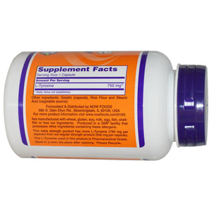 Now Foods L-Tyrosine 750 mg Extra Strength 90 Vcaps - 0165 - The Oasis of Health