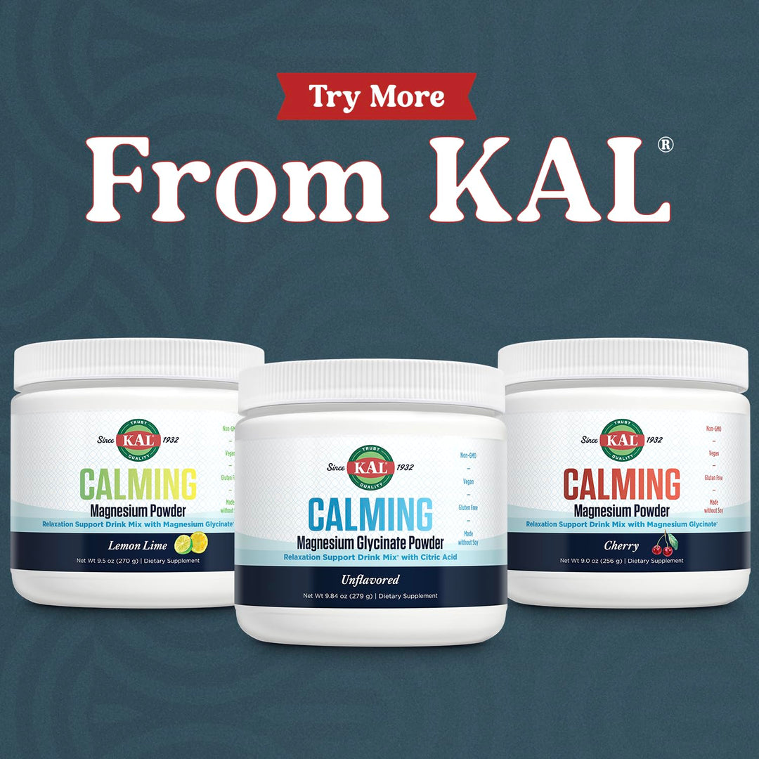 KAL Calming Magnesium Glycinate Powder Plus Citric Acid - Unflavored - Nervous System, Bone and Relaxation Support Drink Mix - No Sugar - 60-Day Guarantee, 40 Servings, 8.5 OZ