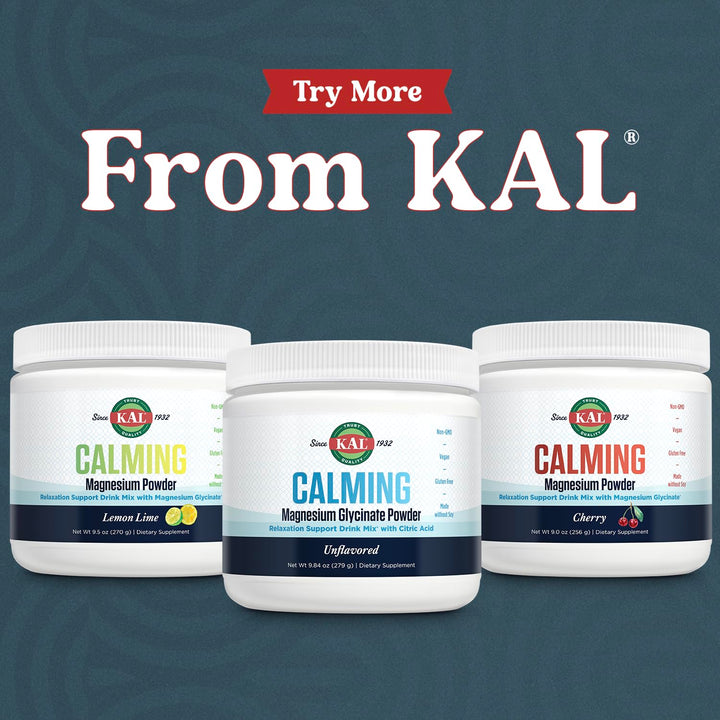 KAL Calming Magnesium Glycinate Powder Plus Citric Acid - Unflavored - Nervous System, Bone and Relaxation Support Drink Mix - No Sugar - 60-Day Guarantee, 40 Servings, 8.5 OZ