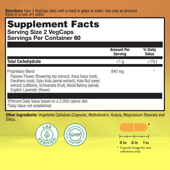 Natural Balance Happy Camper - Feel-Good Mood Support Supplement - Gotu Kola, Passion Flower, and Kava Kava Capsules - 60-Day Guarantee - 60 Servings, 120 VegCaps