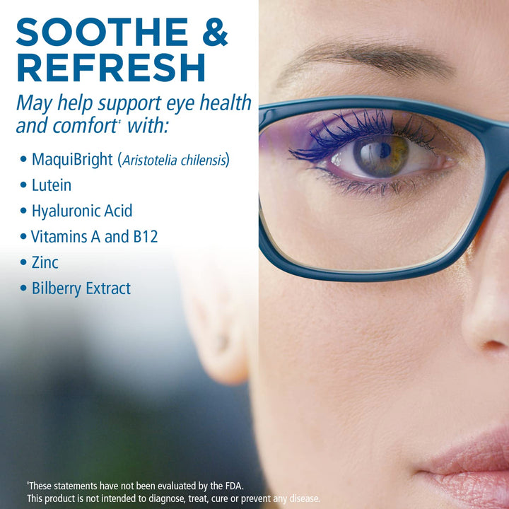 Body Gold Liqua Soothe Eye Health Supplement, Healthy Tear Production Formula for Dry, Tired Feeling Eyes, w/MaquiBright, Vitamin A, Lutein and Hyaluronic Acid, 60 Day Guarantee, 30 Serv, 30 VegCaps