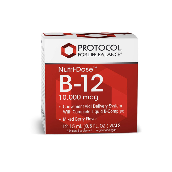PROTOCOL FOR LIFE BALANCE Nutri-Dose B-12 10,000mcg - Liquid Vitamin B-12 - for Energy, Nerve Health &amp; Metabolism Support* - with Folate &amp; Biotin - Convenient Vials - High Potency B-12-12
