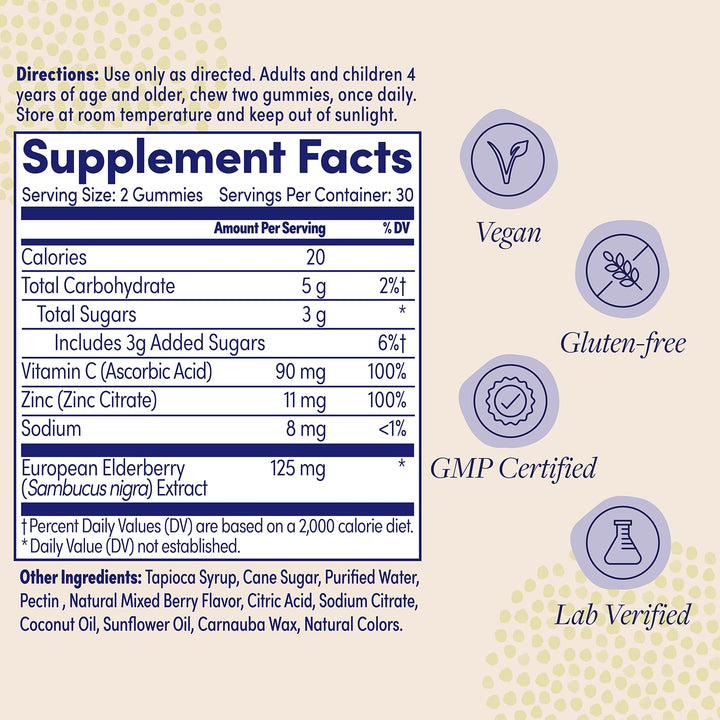 ZAND IMMUNITY Elderberry Zinc Gummies with Vitamin C - Immune Support Supplement - Elderberry Gummies with DV of Zinc and Vitamin C - Mixed Berry Flavor, Vegan, Gluten Free, 60-Day Guarantee, 30 Serv.