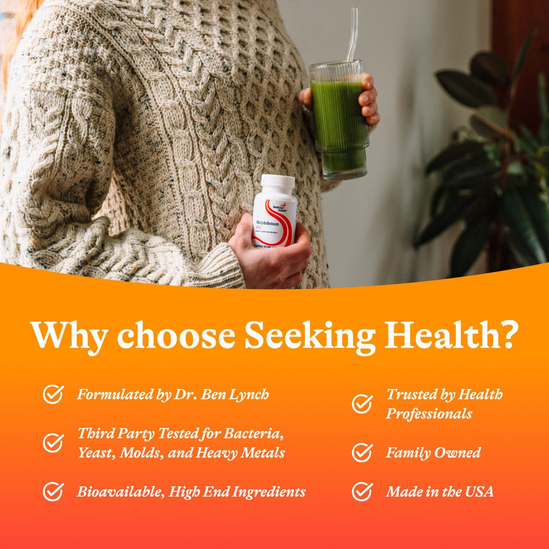 Seeking Health Molybdenum - Supplement with Molybdenum Glycinate Chelate - Supplement Supports Sulfite Metabolism &amp; Cellular Health - Vegetarian and Vegan Capsules - The Oasis of Health
