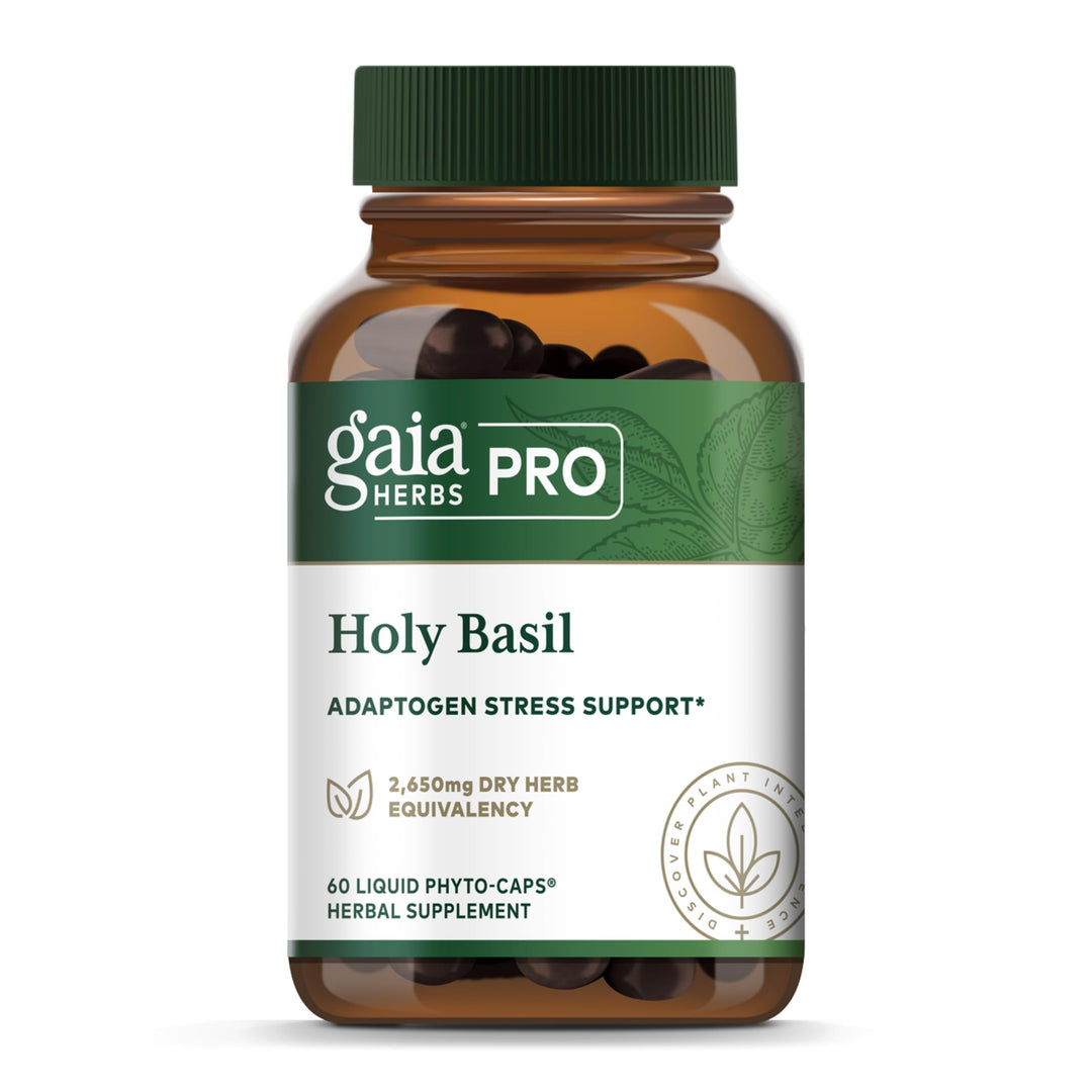GAIA HERBS PRO Holy Basil - Stress Support Supplement - Contains Organic Holy Basil Leaf - Vegan, Gluten-Free &amp; Soy-Free - 60 Liquid Phyto-Caps (60 Servings)