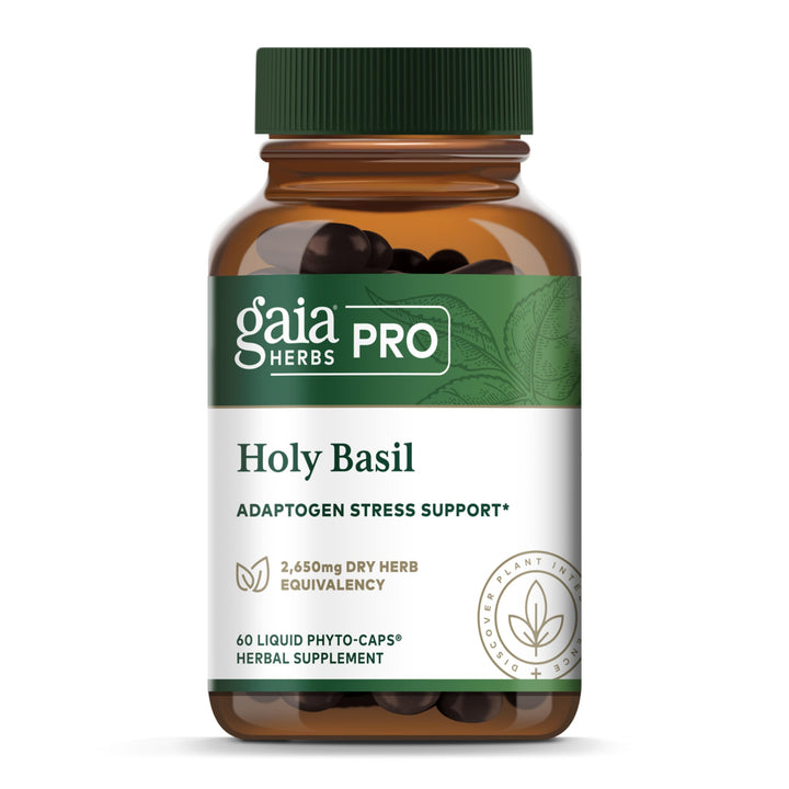 GAIA HERBS PRO Holy Basil - Stress Support Supplement - Contains Organic Holy Basil Leaf - Vegan, Gluten-Free &amp; Soy-Free - 60 Liquid Phyto-Caps (60 Servings)