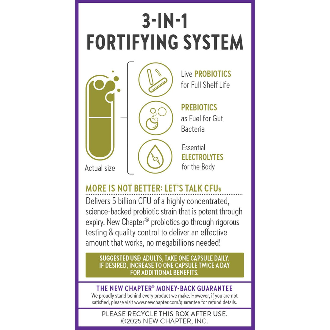 New Chapter All-Flora Probiotic Flora Fortify, Ultra-Concentrated Probiotics for Digestive Health, Survives Antibiotic Use, with Electrolytes + Inulin Prebiotic Fiber, 100% Vegan, 14-Day Supply