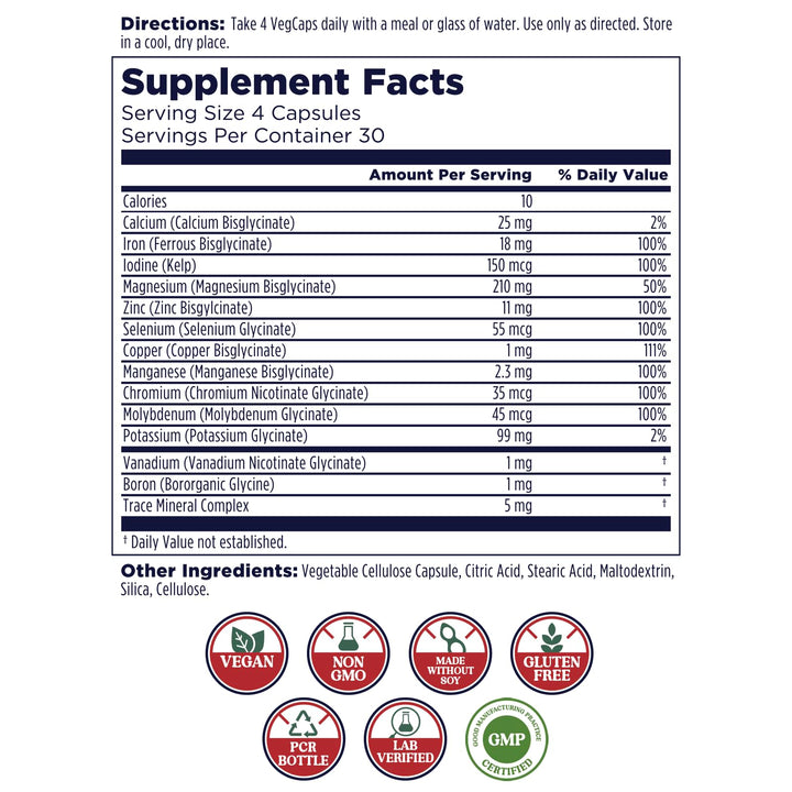 KAL Total Mineral Plus Capsules - Minerals and Trace Minerals for Strong Bones, Immune Support w/Magnesium Glycinate, Zinc, Calcium, Selenium, Iron and More - Vegan, Non-GMO, Gluten-Free, 30 Servings