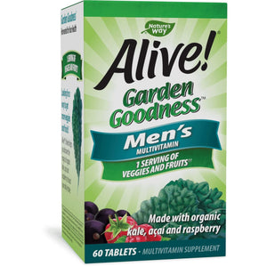 Nature's Way Alive! Garden Goodness Men's Multivitamin, One Serving of Veggies and Fruits**, High Potency B-Vitamins, 60 Tablets